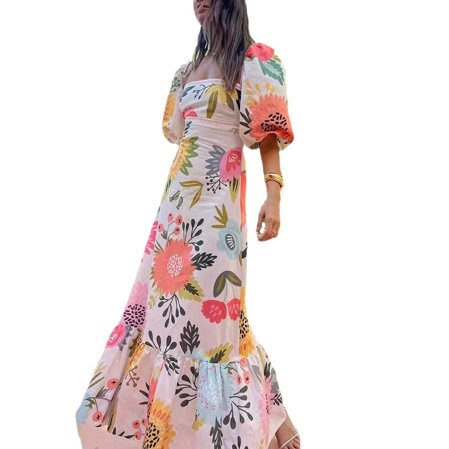 Women Casual Off Shoulder Printed lantern sleeve dress 7