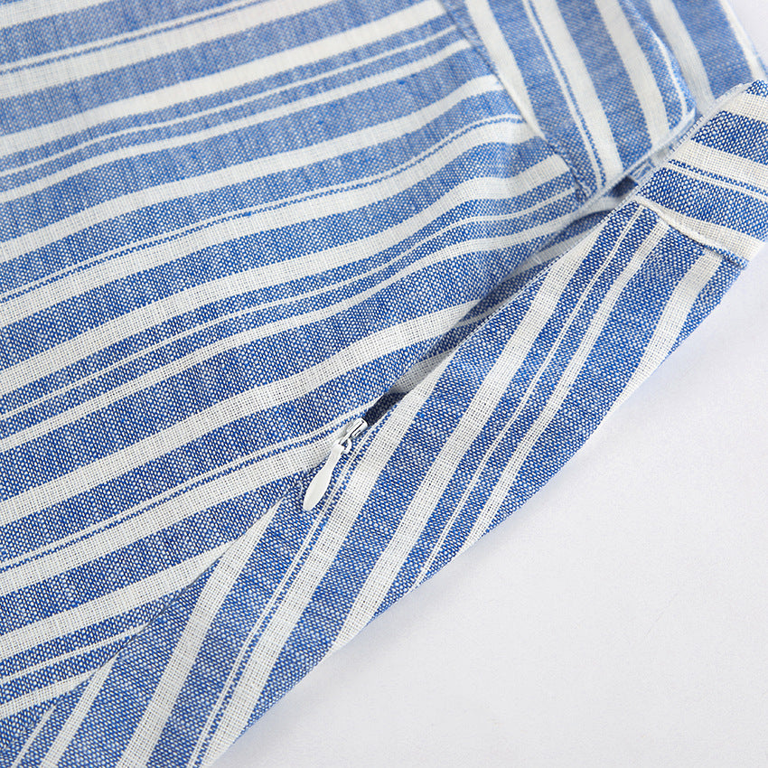 Women Striped V-Neck Sleeveless Top and Skirt Two-Piece 23