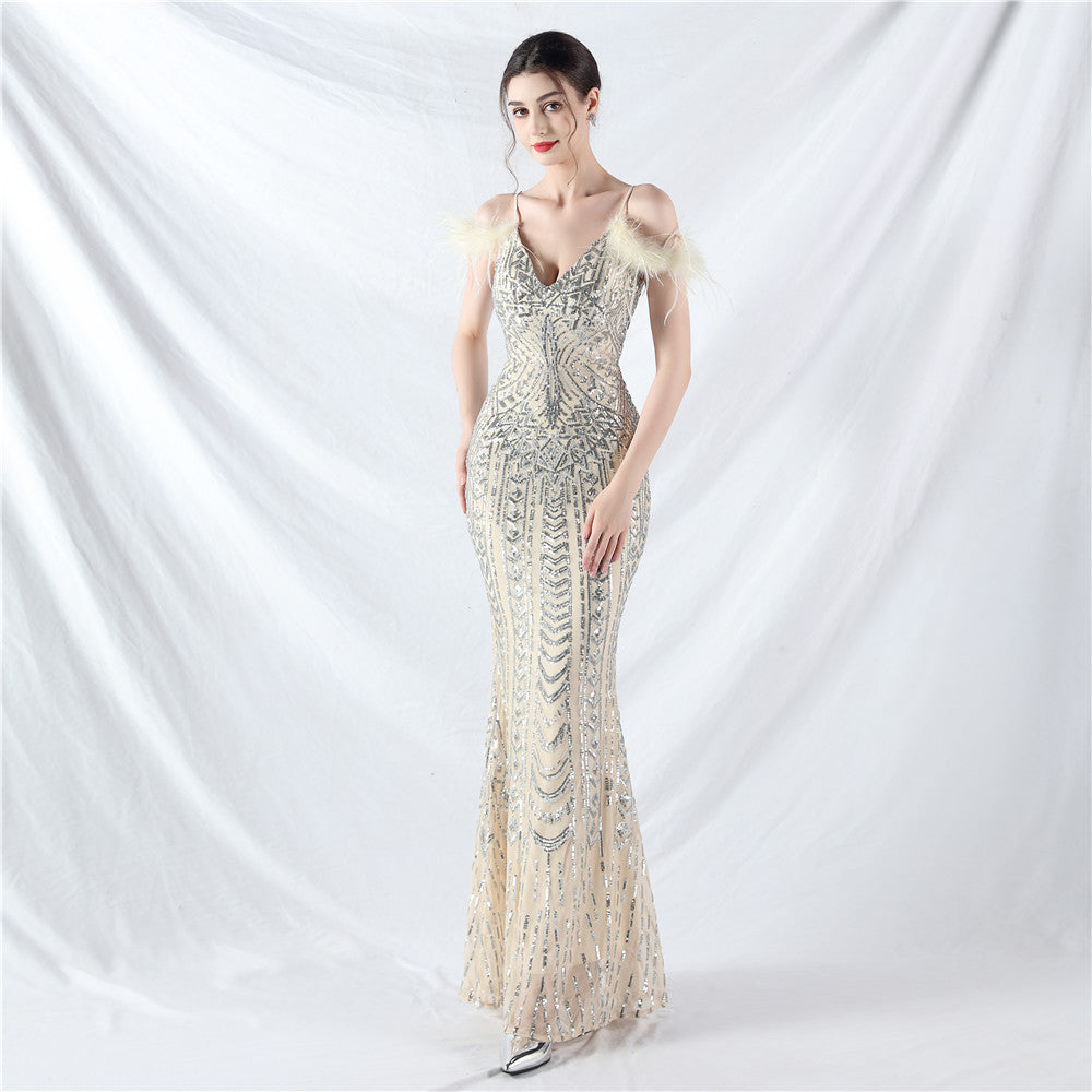 Luxury Sequins Plus Size Formal Party Evening Dress