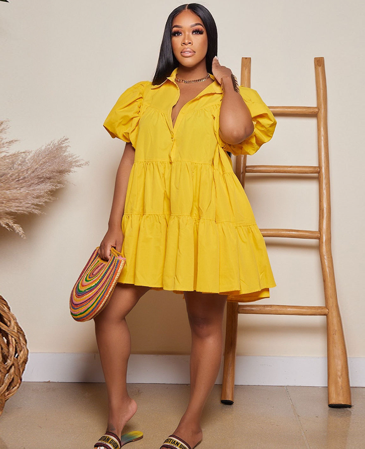 Summer Solid Short Sleeve Casual Loose Dress 6