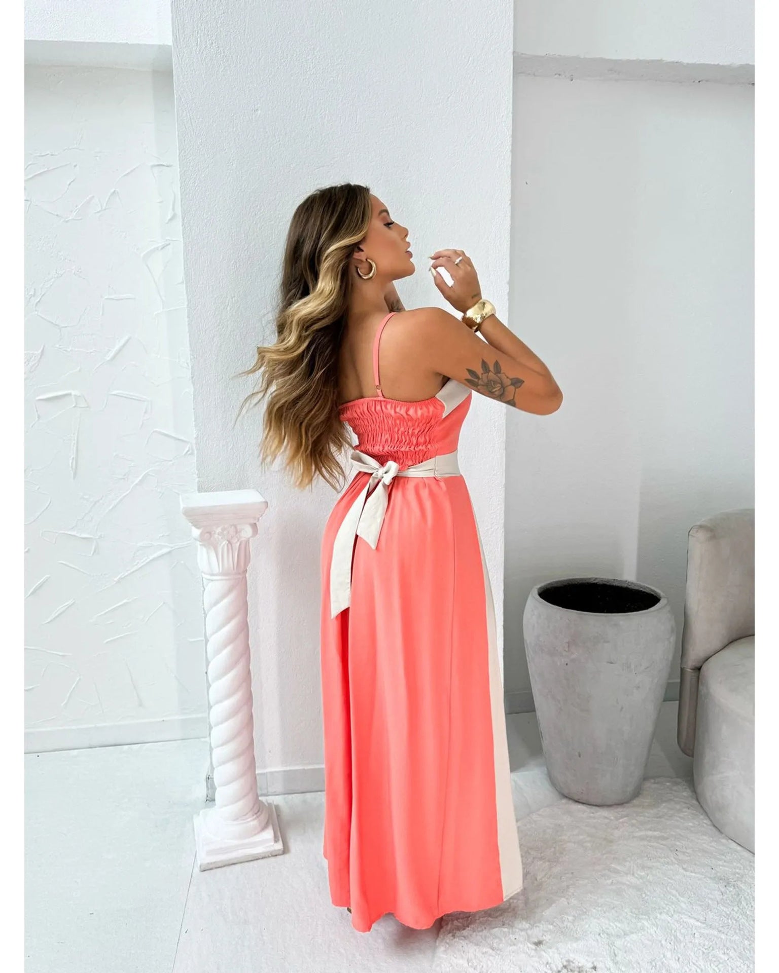 Women's Summer Elegant Fashion High Waist Contrast Strap Dress 5