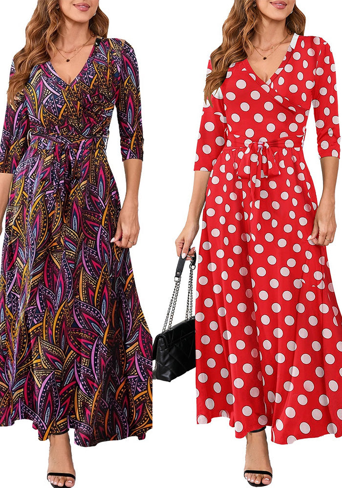 Women Sexy Printed V Neck Dress