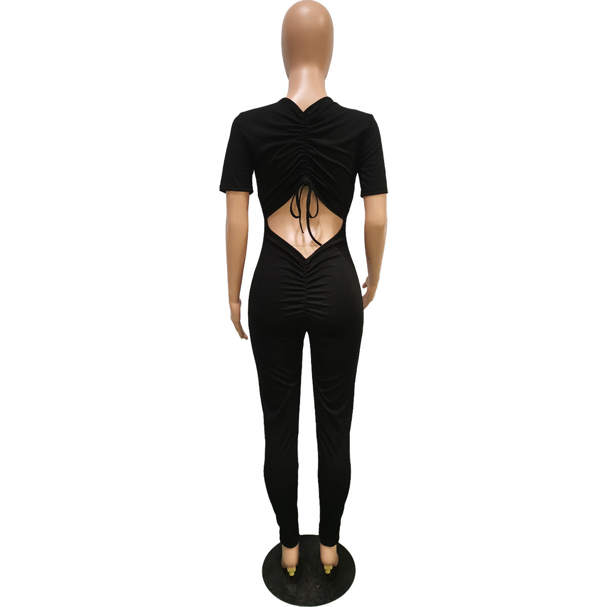 Women's Spring/Summer Back Drawstring Ruched Short Sleeve Jumpsuit 13