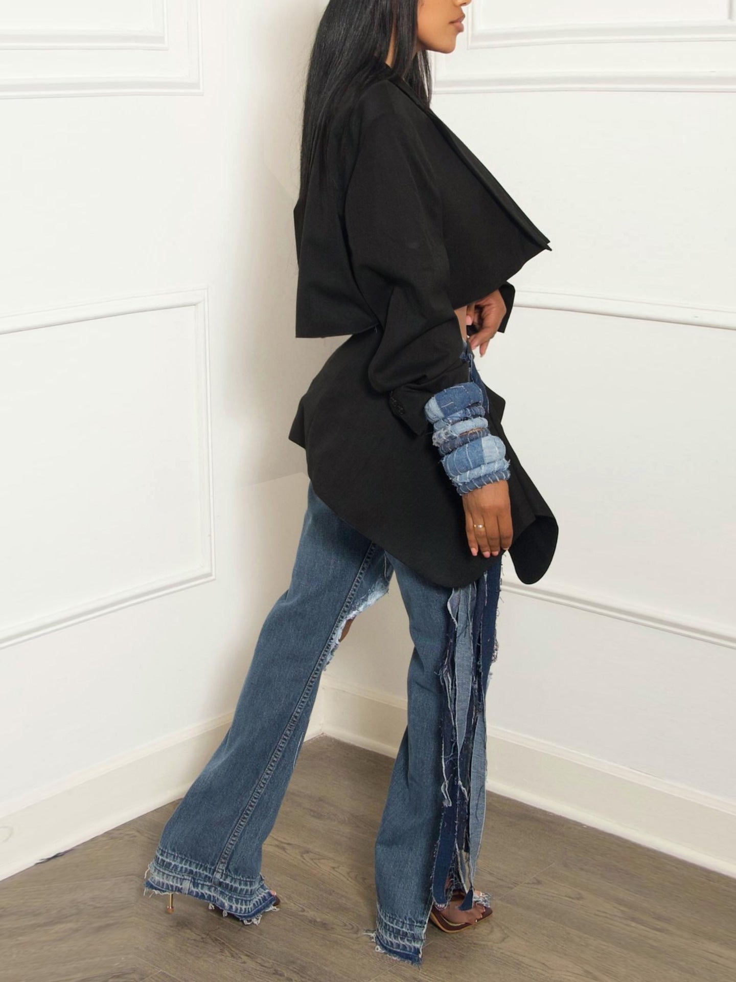 Autumn Women Sexy Crop Blazer Suit And Denim Lace-Up Skirt Two-piece Set 4