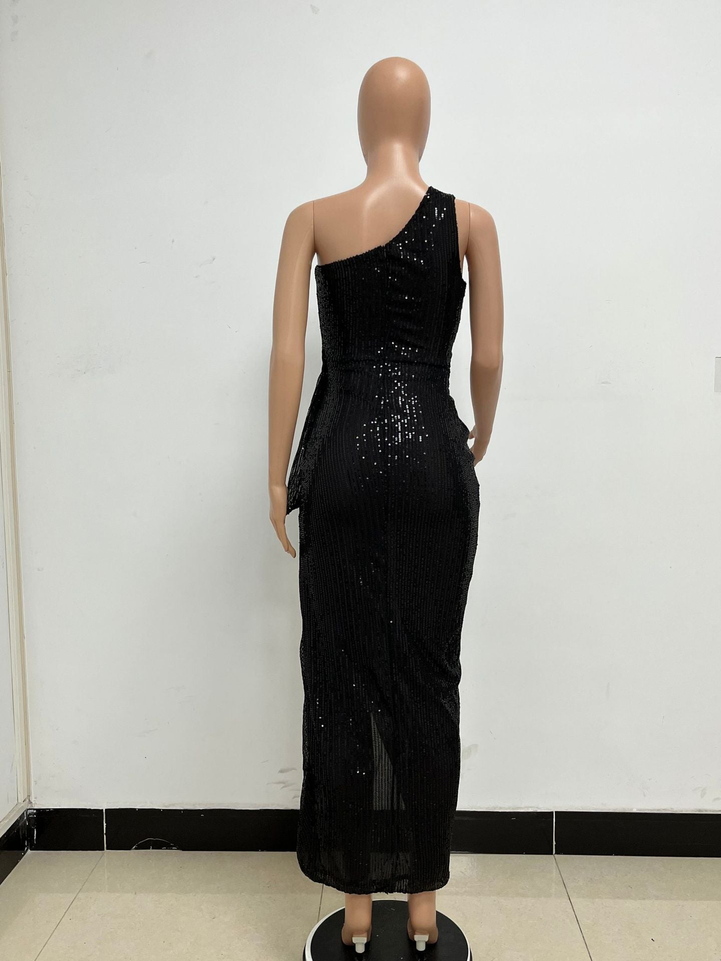 Women's One-Shoulder Lace-Up Sequined Evening Dress 72