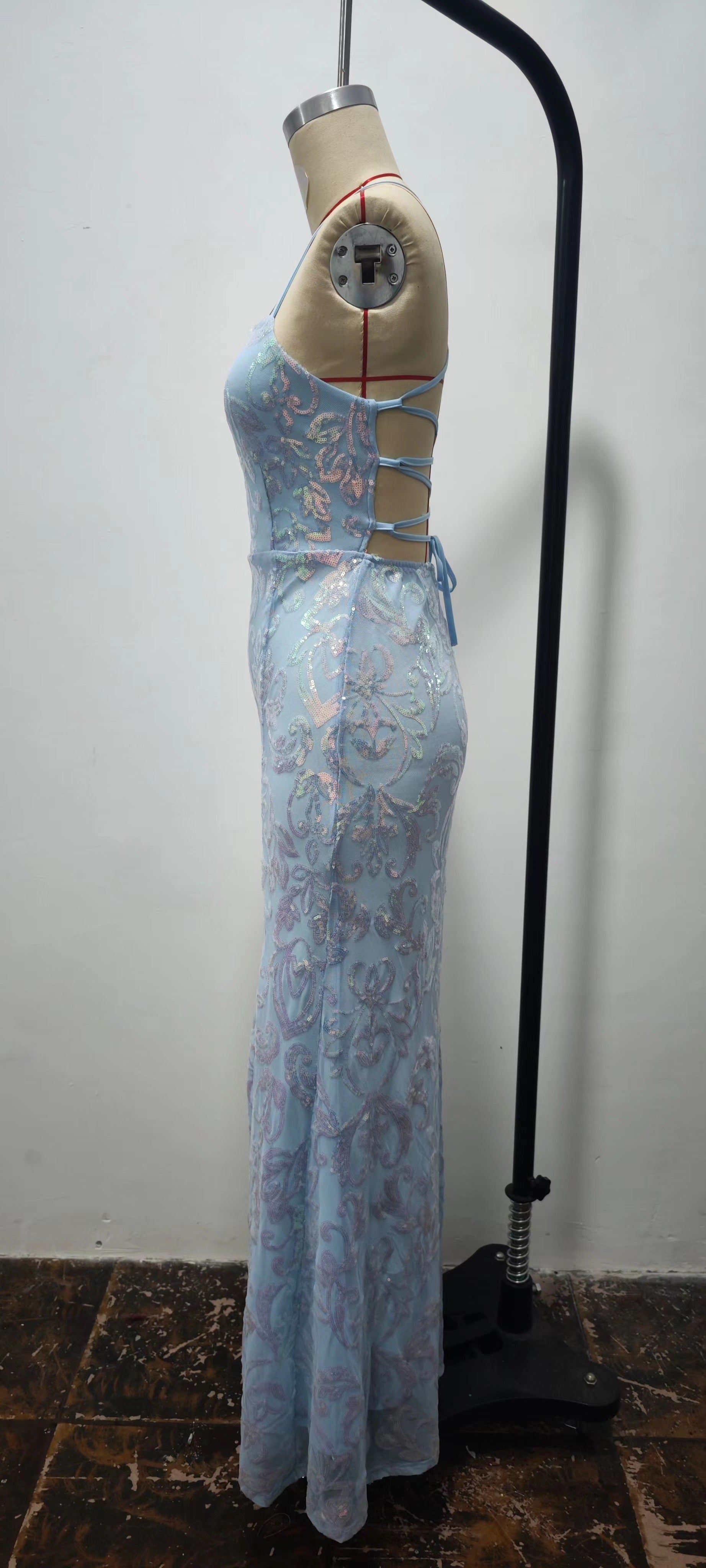 Women Sexy Off Shoulder Sequined Elegant Slit Formal Party Evening Dress 14