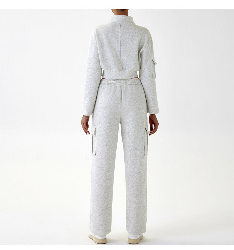 Autumn Winter Women's Casual Sports Loose Zipper Two Piece Pants Set Jogging Yoga Clothes 16