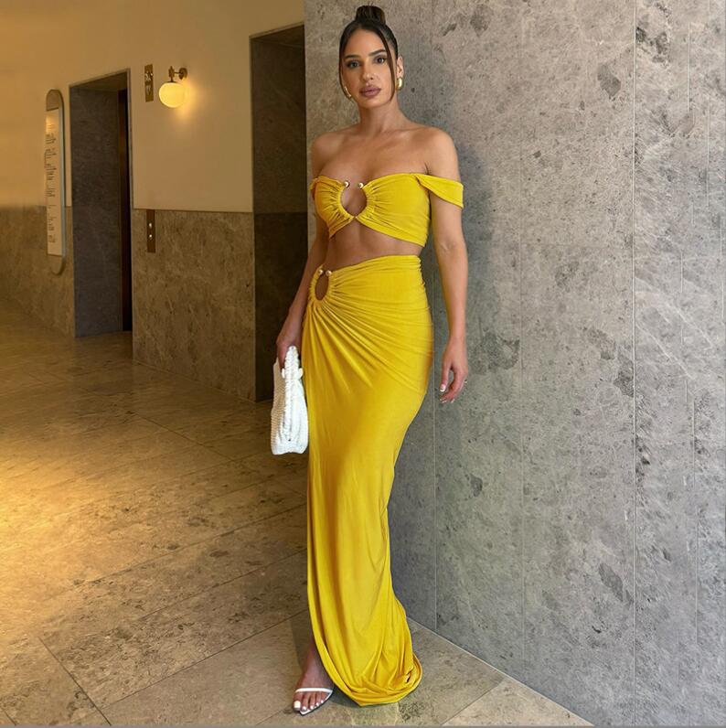 Spring Women's Sexy Crop Tank Top High Waist Slit Long Skirt Two Piece Set 4