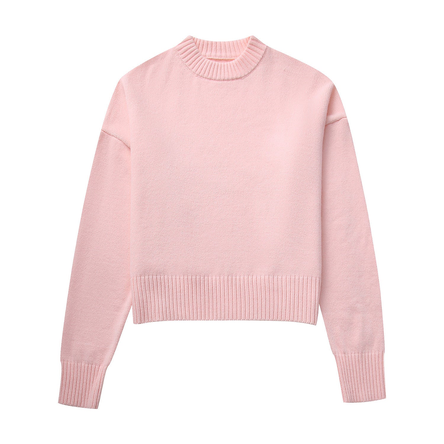 Women Loose-Cut Winter Pink Round Neck Casual Sweater 13