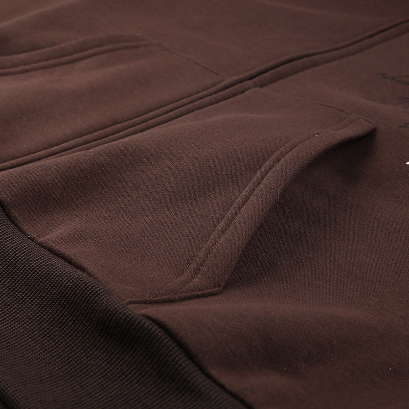 Winter Plush Hooded Badge Print Retro Jacket Loose Plus Size Casual Zipper Hoodies 19