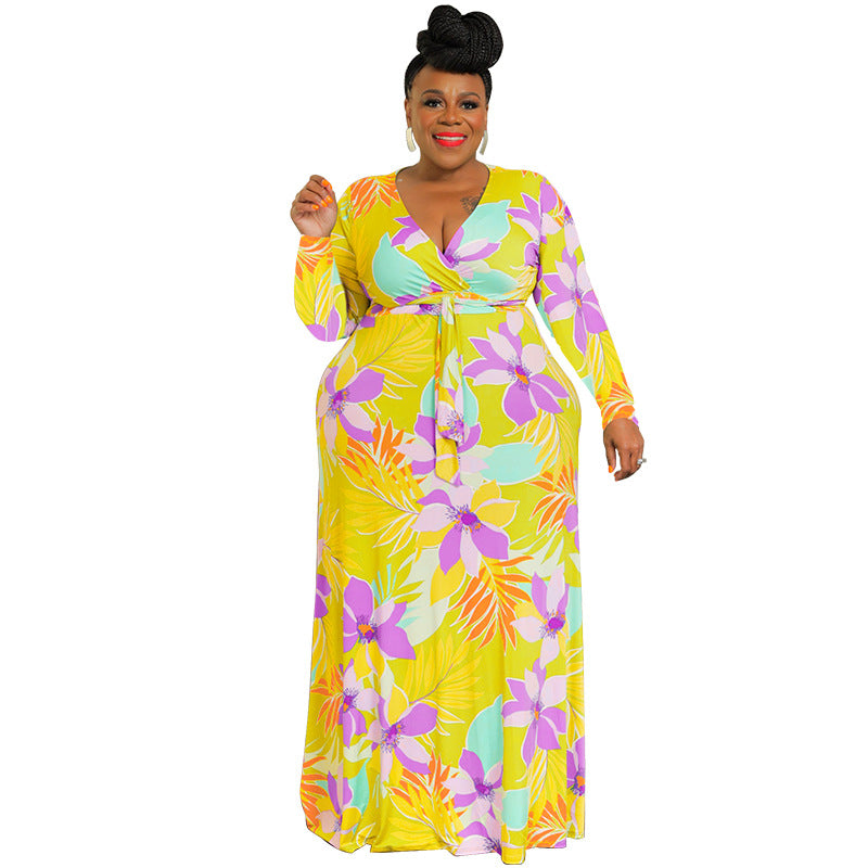 Fashion Plus Size Women's Winter Long Sleeve Swing Print Sexy Bodycon Dress 7