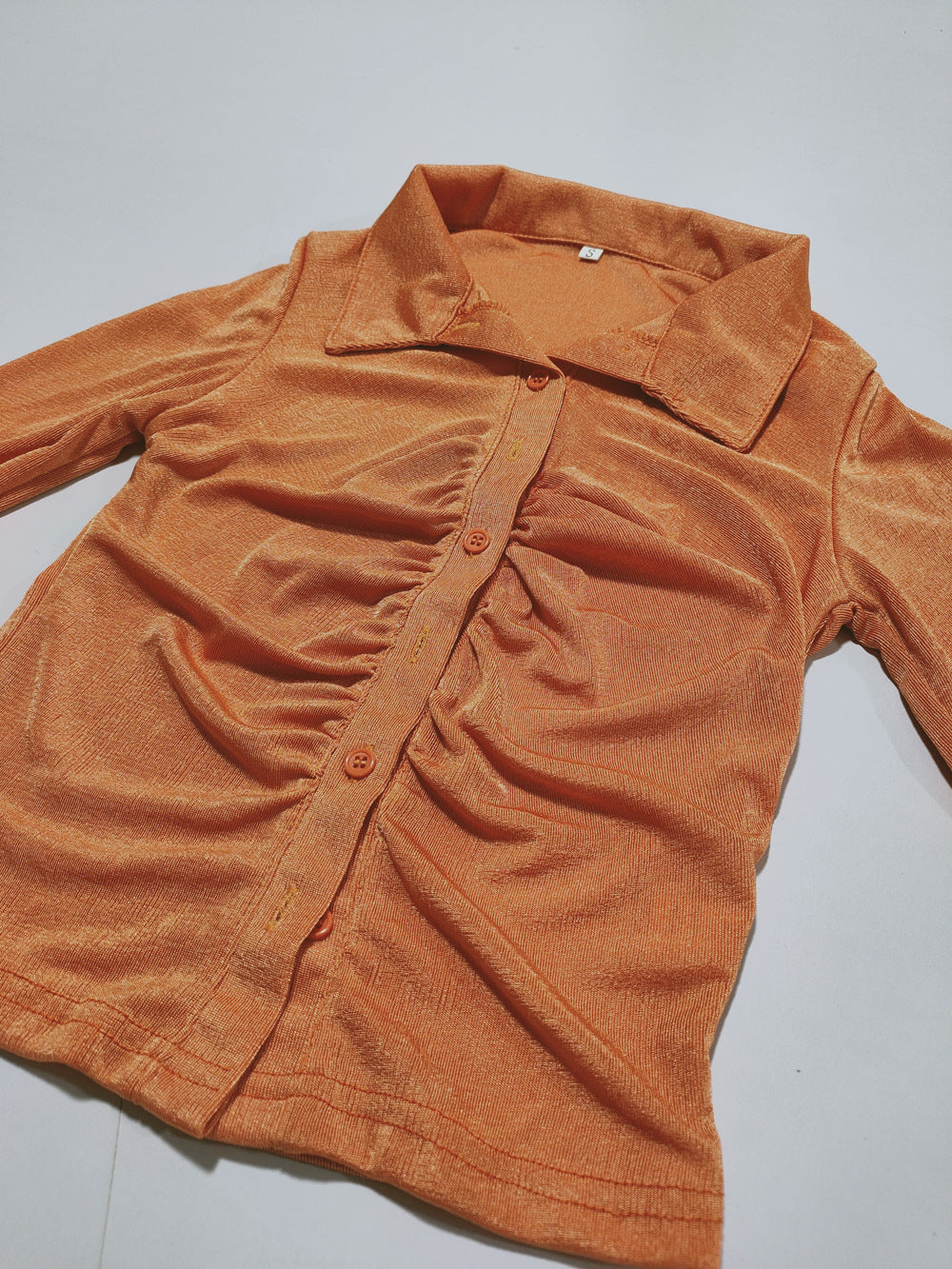 Women Sexy Pleated Turndown Collar Long Sleeve Shirt 32