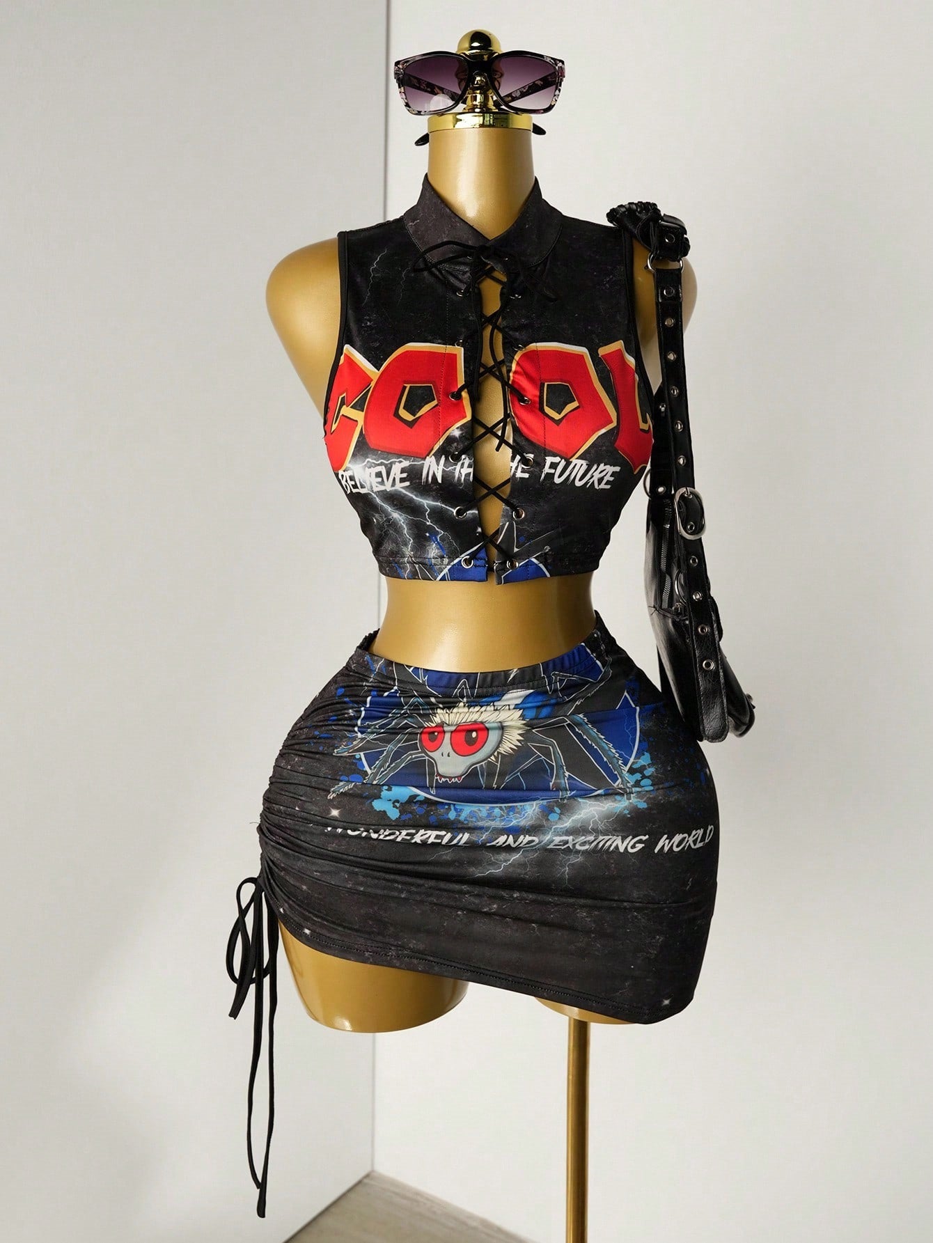 Women's Summer Halter Neck Lace-Up Printed Shorts Set 6