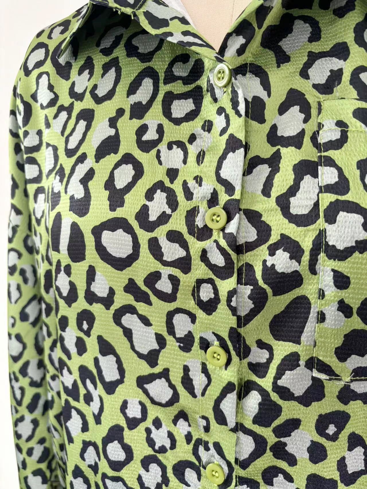 Spring Fashion Casual Women's Leopard Print Long Sleeve Shirt Pants Two Piece Set 11