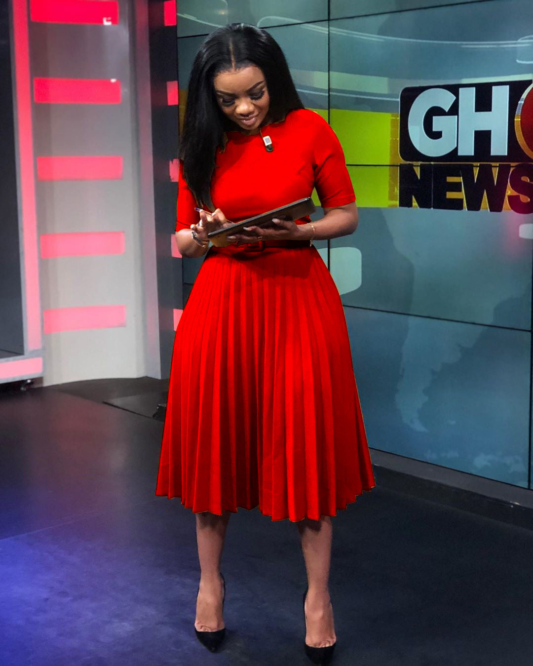 Plus Size Women Summer Short Sleeve High Waist Pleated Dress 4