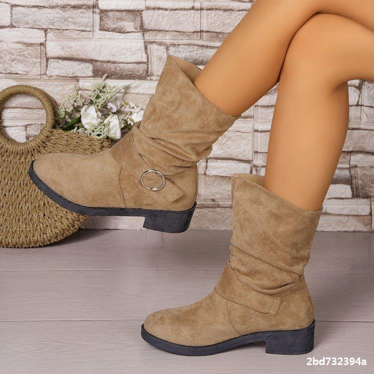 Plus-Size Women Autumn/Winter Suede Pleated Block-Heeled Ankle Boots 9