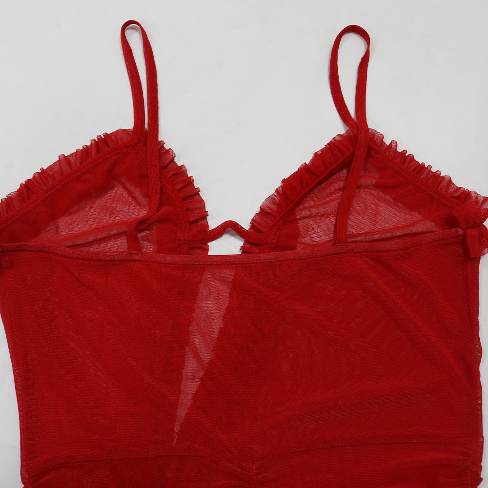 Sexy See-Through Mesh Solid Color High Slit Dress 17