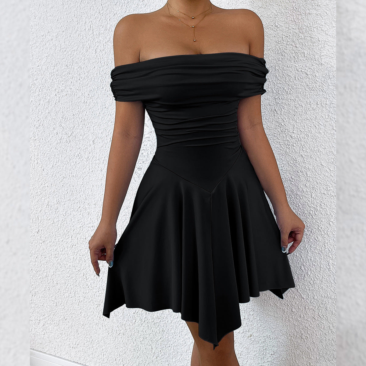 Women Summer Off Shoulder Irregular Strapless Off-shoulder sexy dress 9