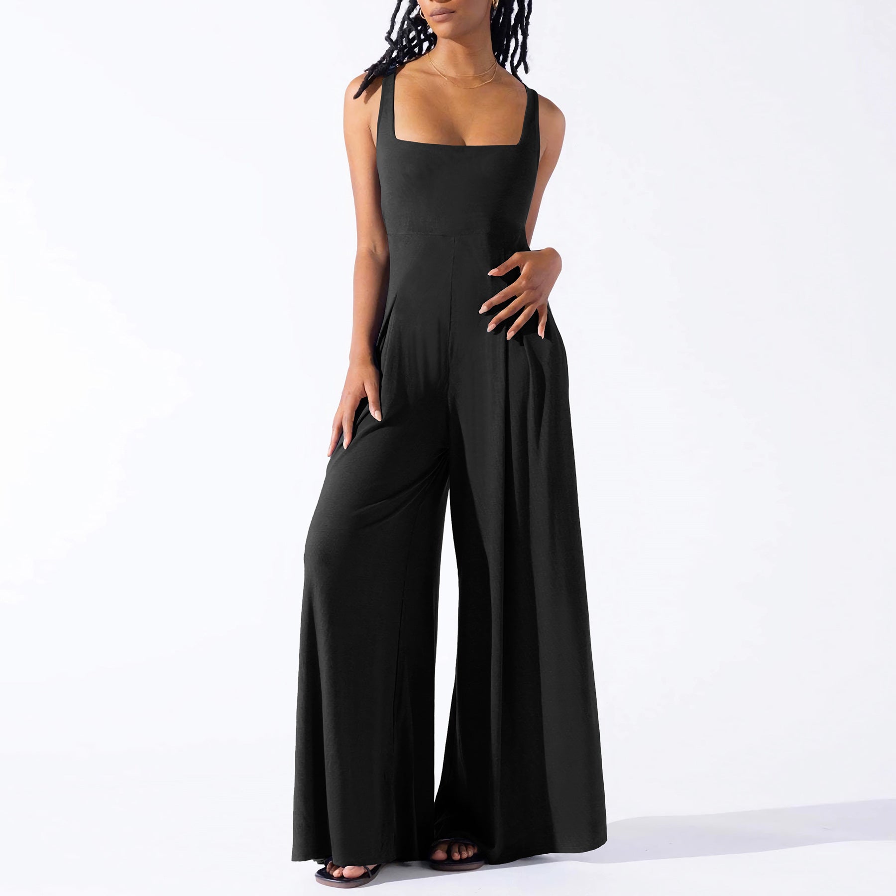 Women Casual Knitting Sexy Suspender Wide Leg Jumpsuit 12