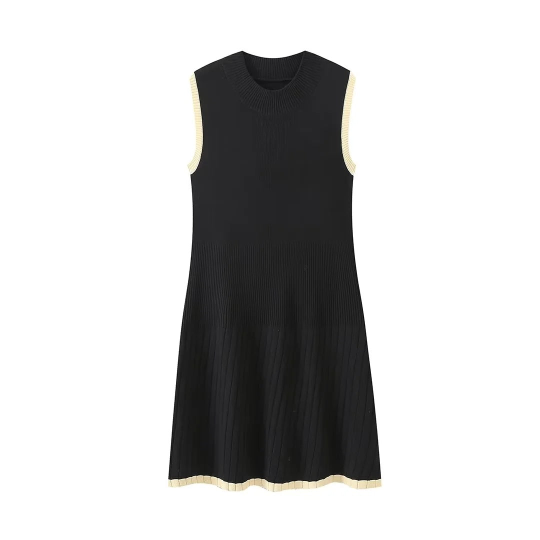 Women's Fashion Round Neck sleeveless pleated Knitting Mini Dress 10