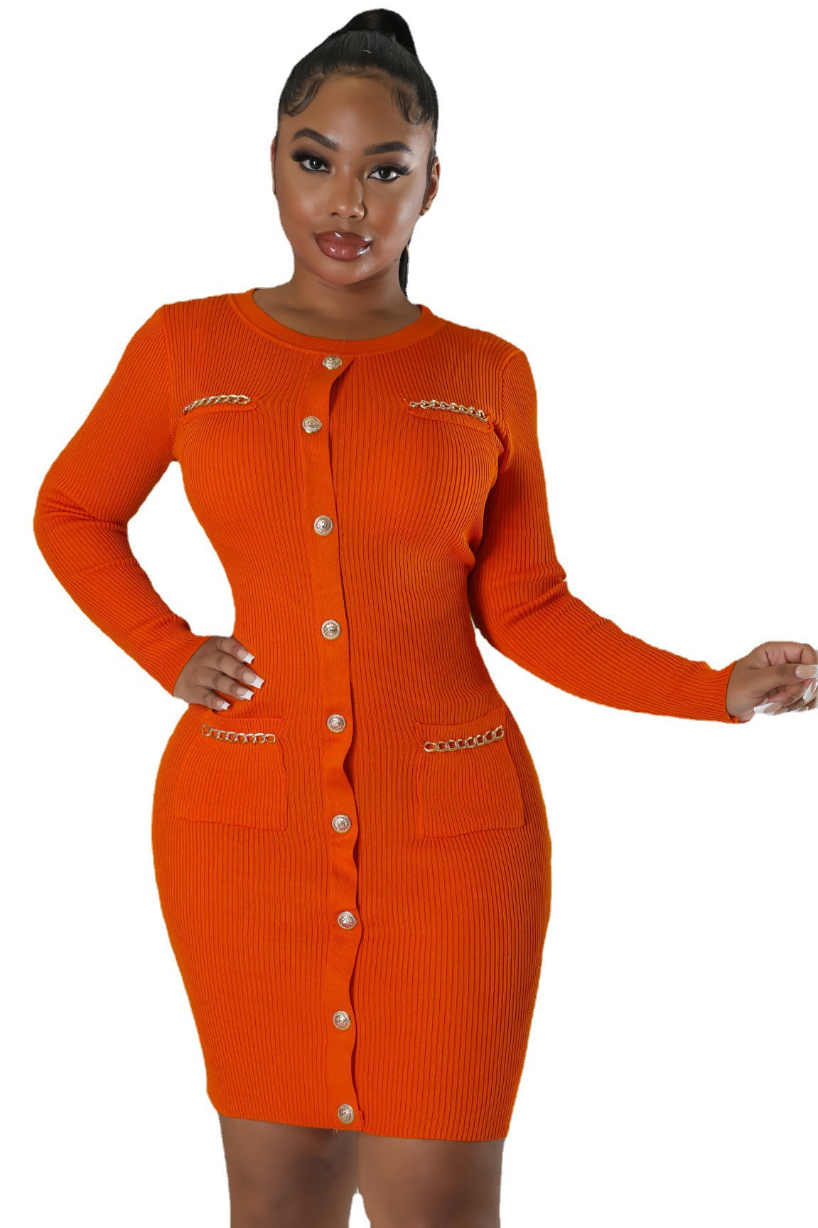 Women Round Neck Knitting Dress 15