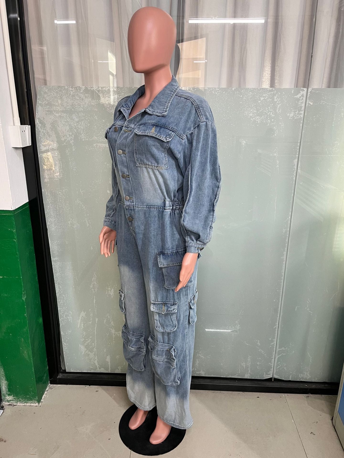 Women Cargo wide leg denim jumpsuit 5