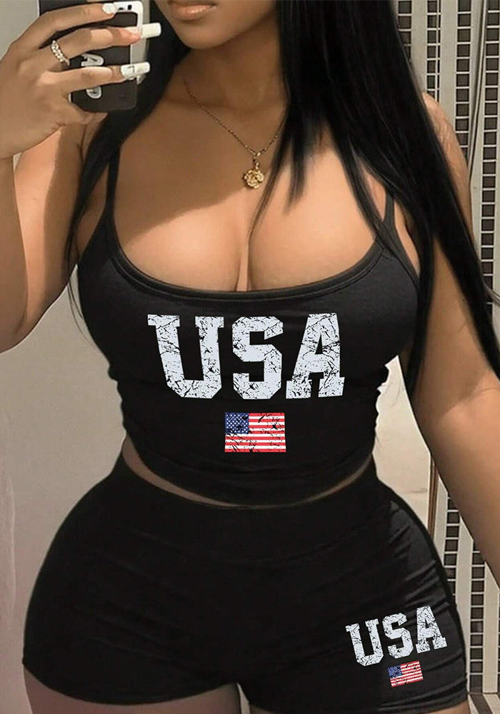 Summer Street Trendy Women's Strap Two Piece Shorts Set