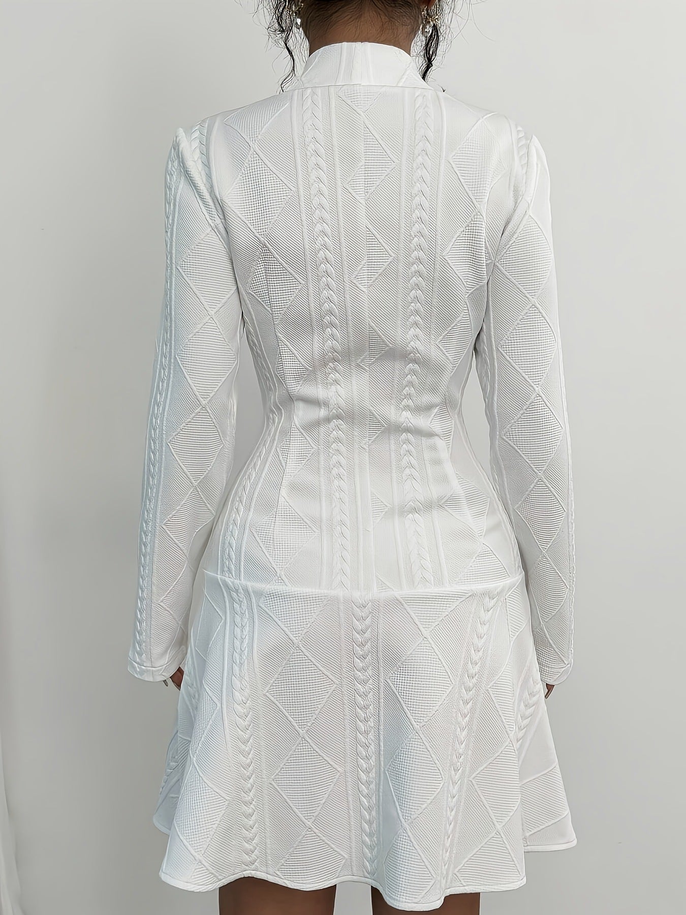 Women Fall/Winter V-Neck Blazer with Solid Knitting Dress 3