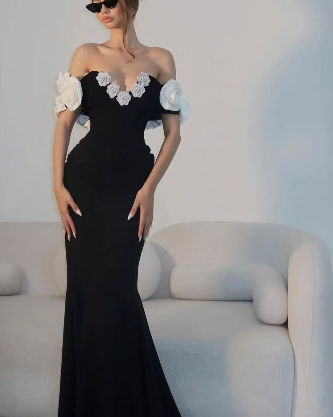 Women Strapless flower sleeveless off-shoulder maxi dress 3