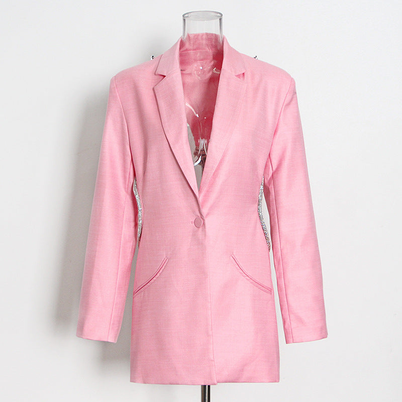 Women Solid Hollow Backless Blazer 6