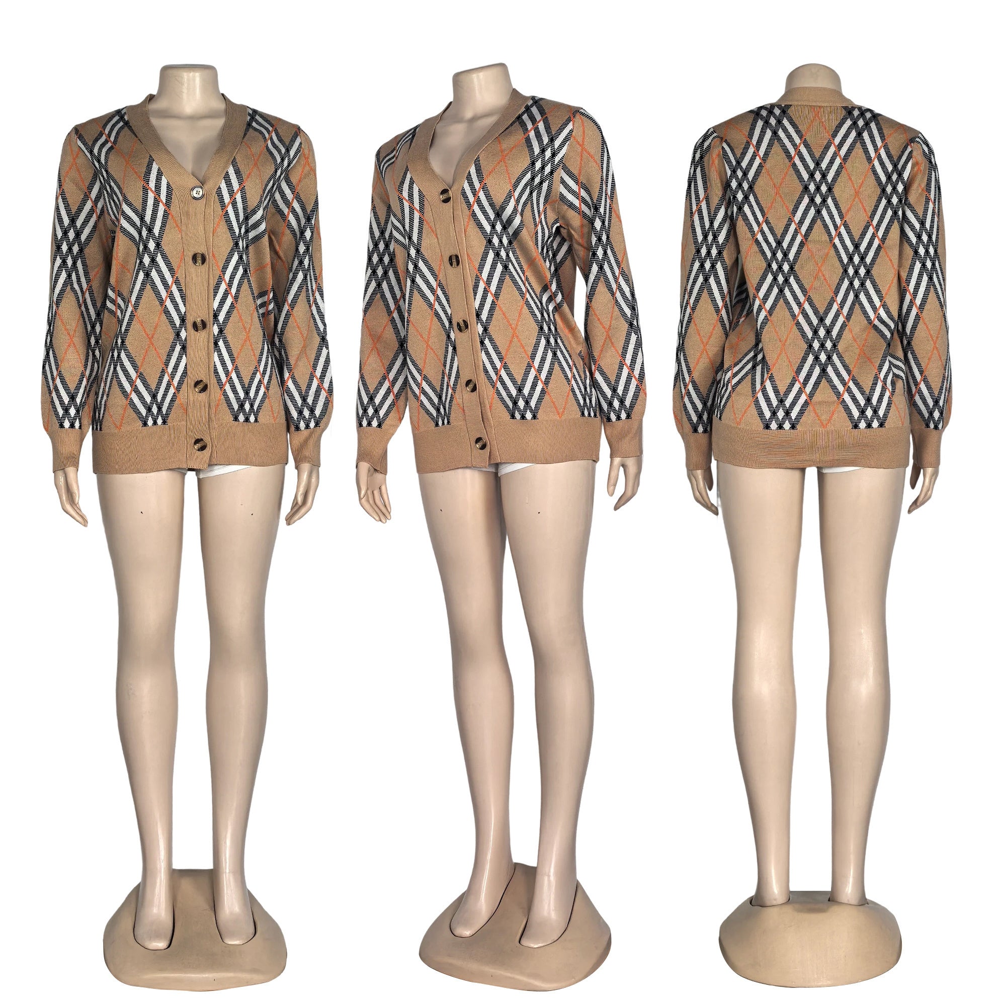 Women Autumn/Winter Plaid Knitting Coat and Sweater 5