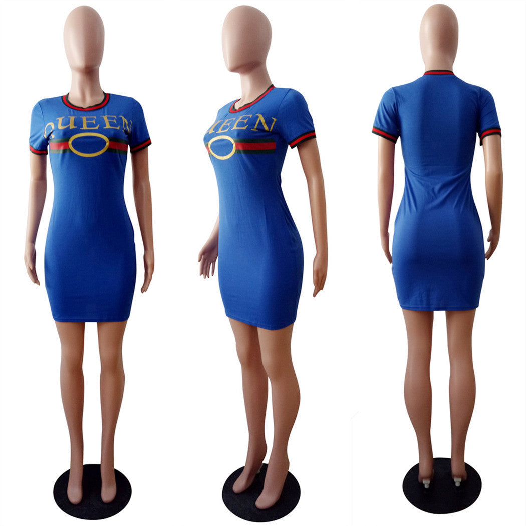 Women Summer Striped Letter Dress 16