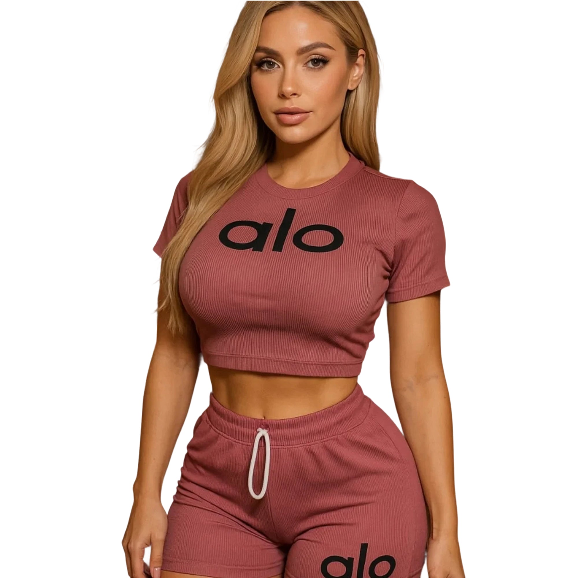 Women summer Stretch Round Neck short-sleeved top and shorts two-piece set 18