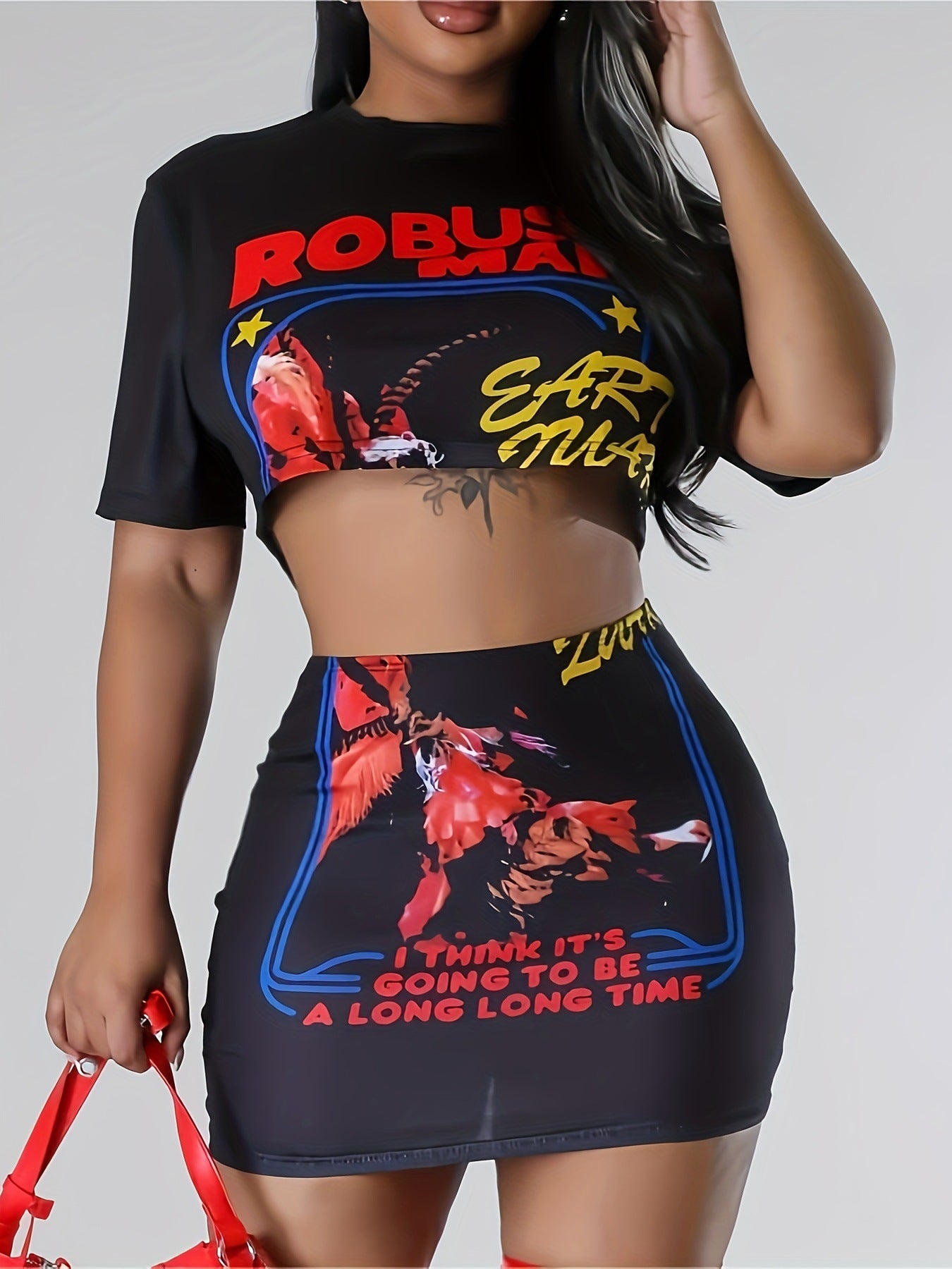 Women printed T-shirt and Skirt two-piece set 16