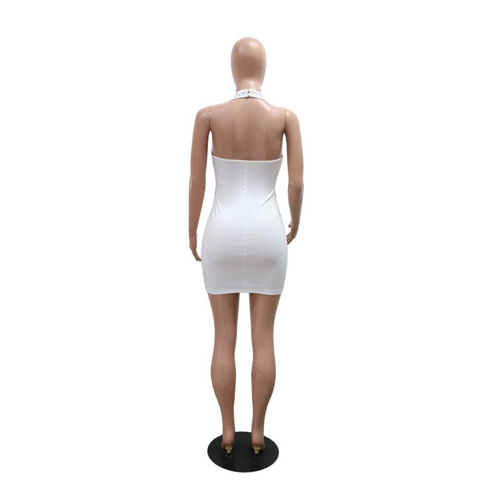 Women Sexy V-Neck Halter Neck Beaded Party Bodycon Dress 11