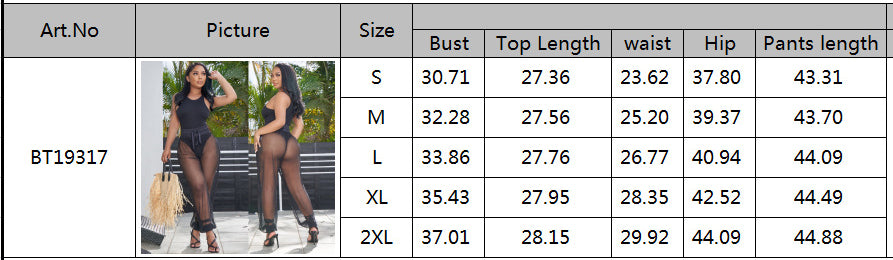 Women Sleeveless Sexy Cutout Pants Mesh Two-Piece Set 13