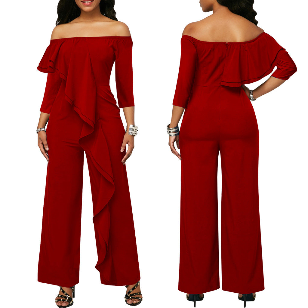 Women Sexy Off Shoulder Ruffle Jumpsuit 6