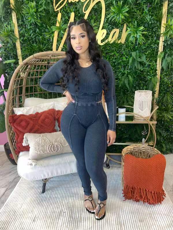 Women Line Design long-sleeved Top and Pant two-piece set 8