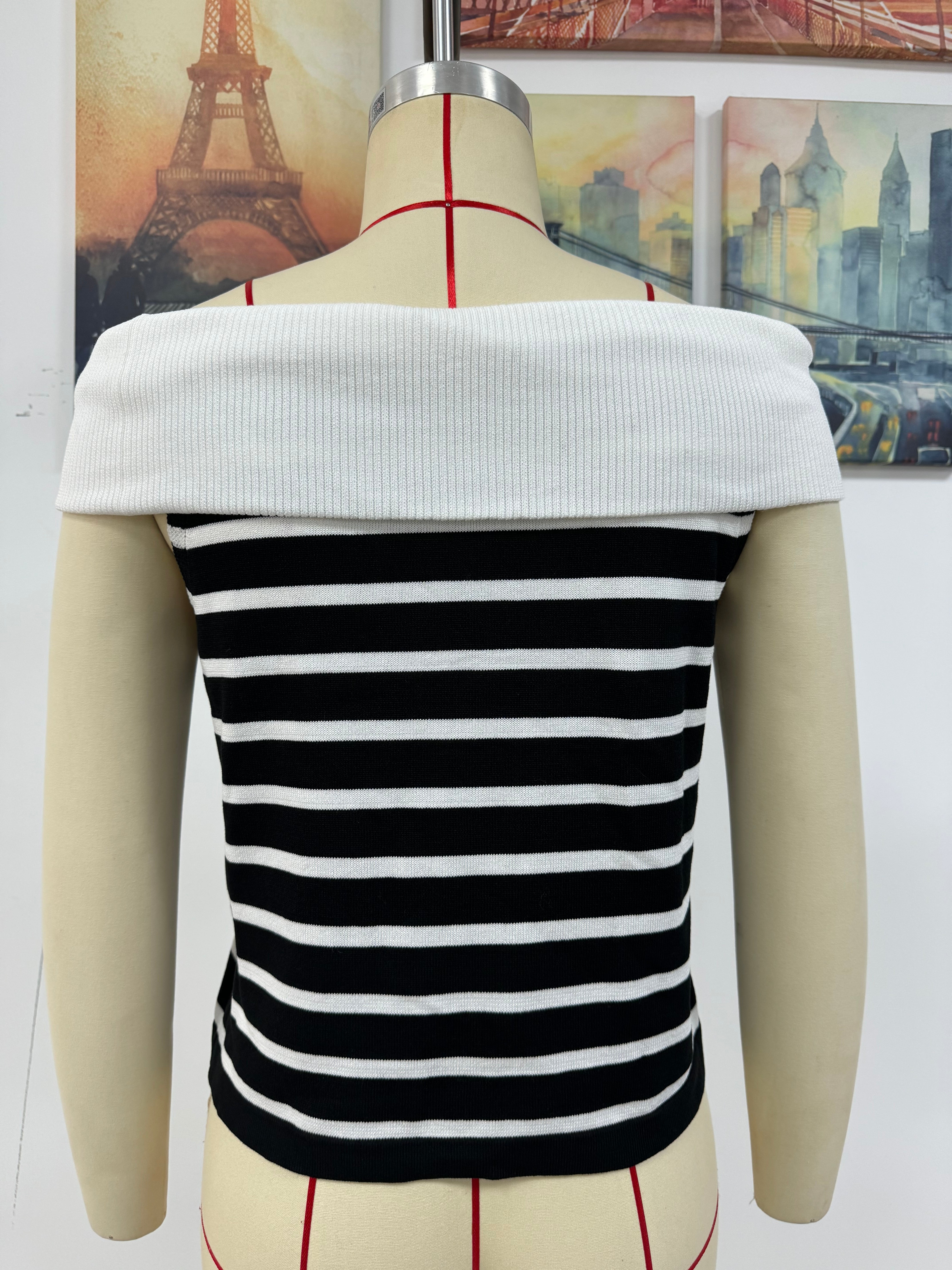 Spring/Summer Women's Fashion Long-Sleeve Striped Off-Shoulder Knit Top 36