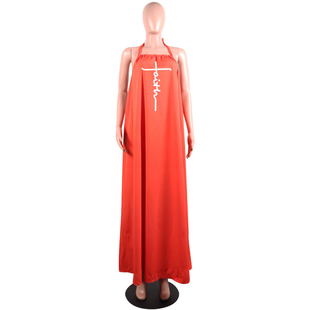 Women's Sling Loose Halter Print Boho Maxi Dress 19