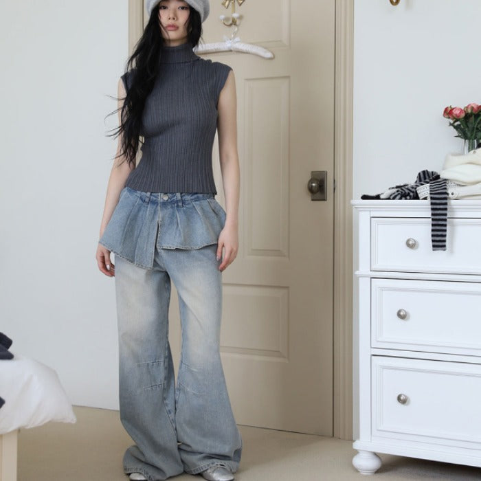 Women Spring Ruffle Denim Pants 3