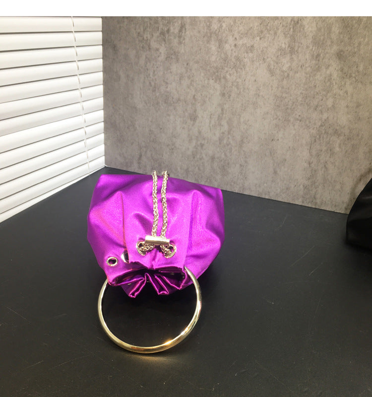 Women's Dinner Bag Flash Diamond Tassel Drawstring Satin Handheld Mini Bucket Bag Chain Messenger Bag 9