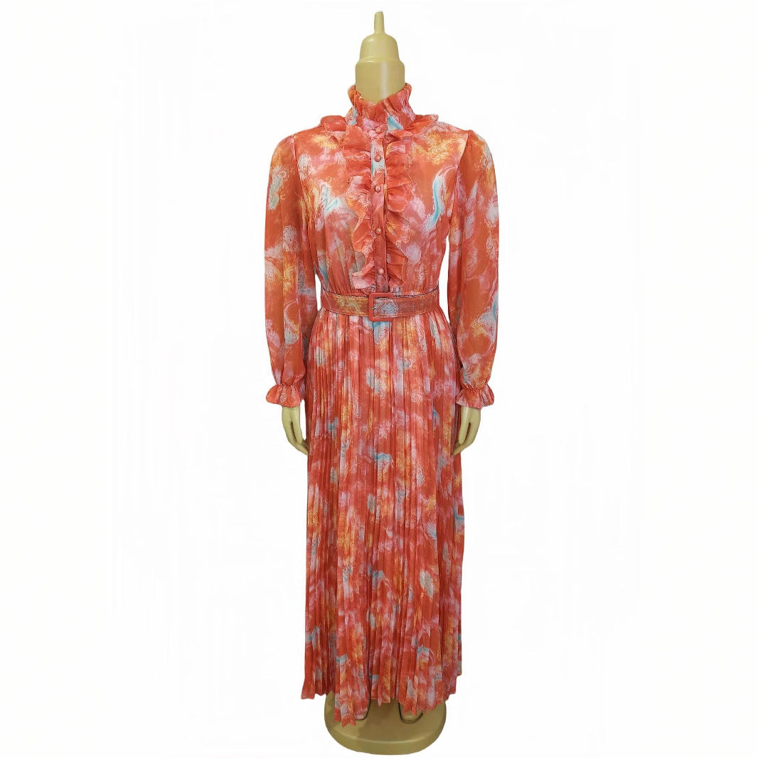 Chic Stand Collar Bell Sleeve Floral Maxi Dress 8