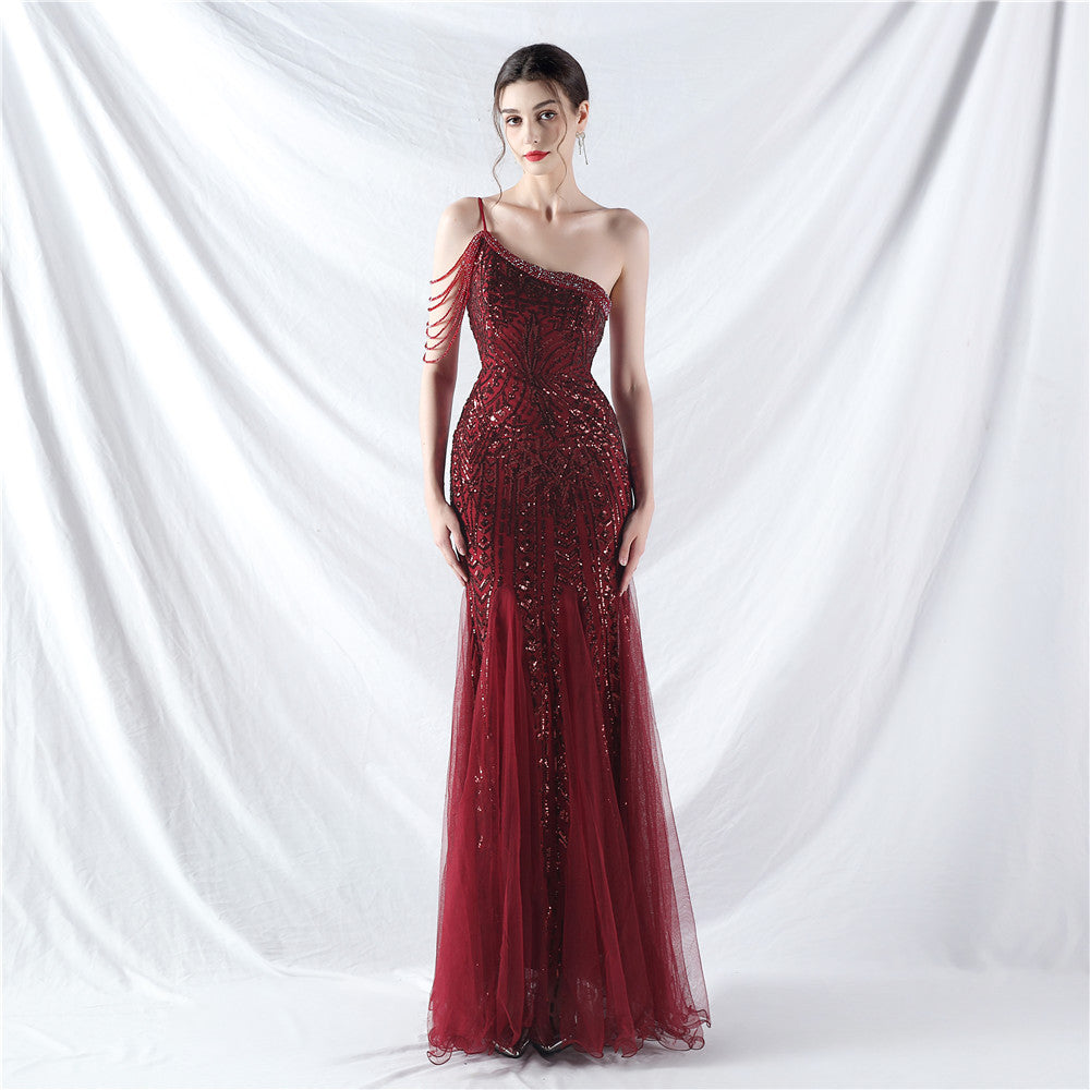 Women gift-ordered sequined mesh evening dress 7