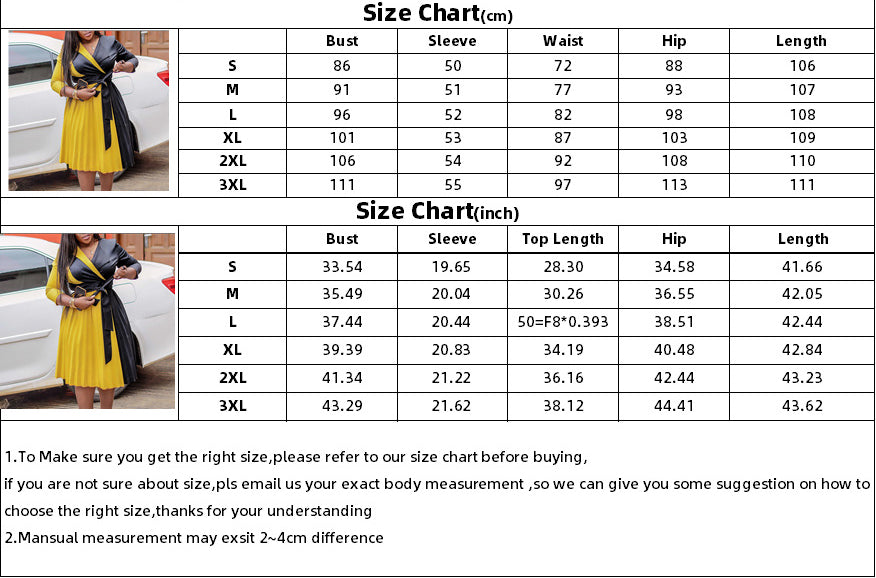 Africa Plus Size Women's Fashion Chic COLorblock Lace-Up Pleated Elegant Dress 10