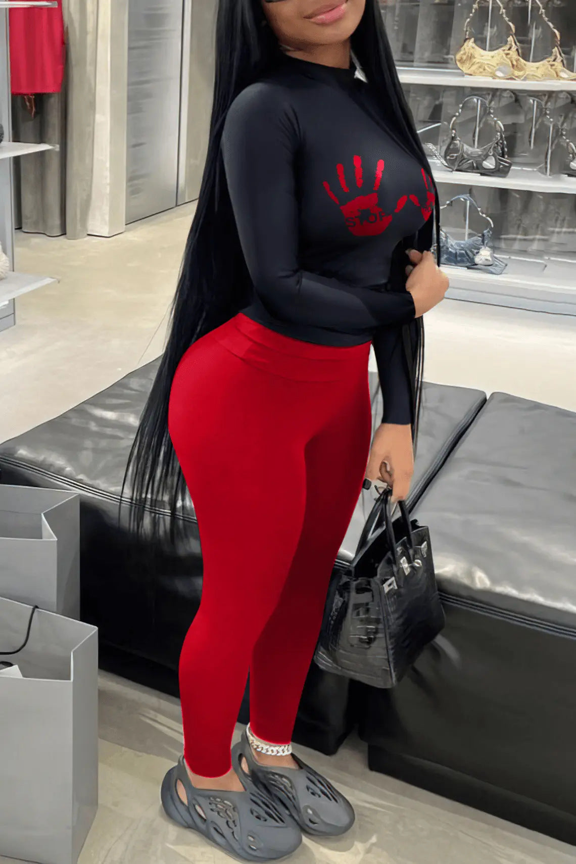 Sports Printed Tight Fitting Long Sleeves T-Shirt And Trousers Two Piece Set 3