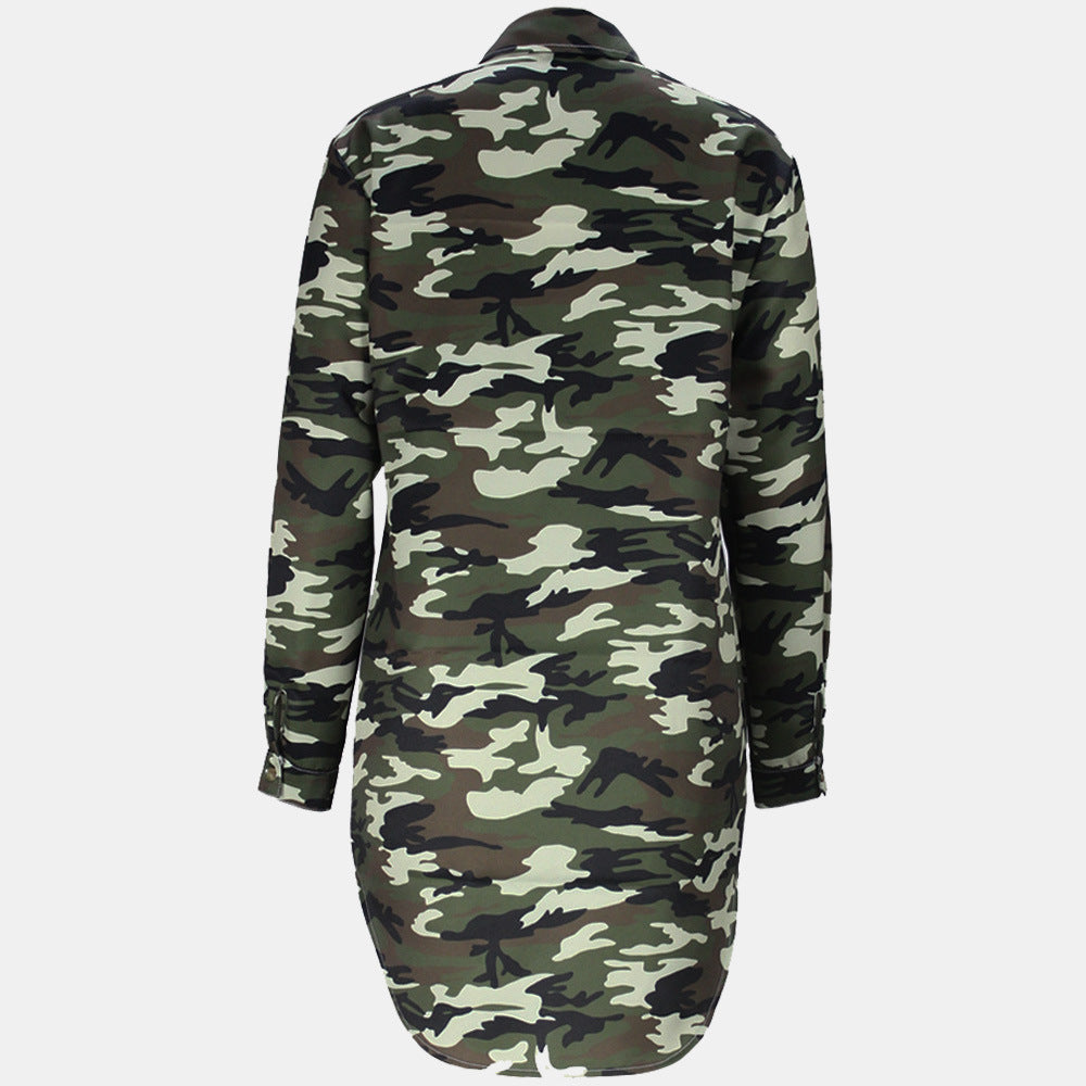 Women camouflage irregular turndown collar dress 6