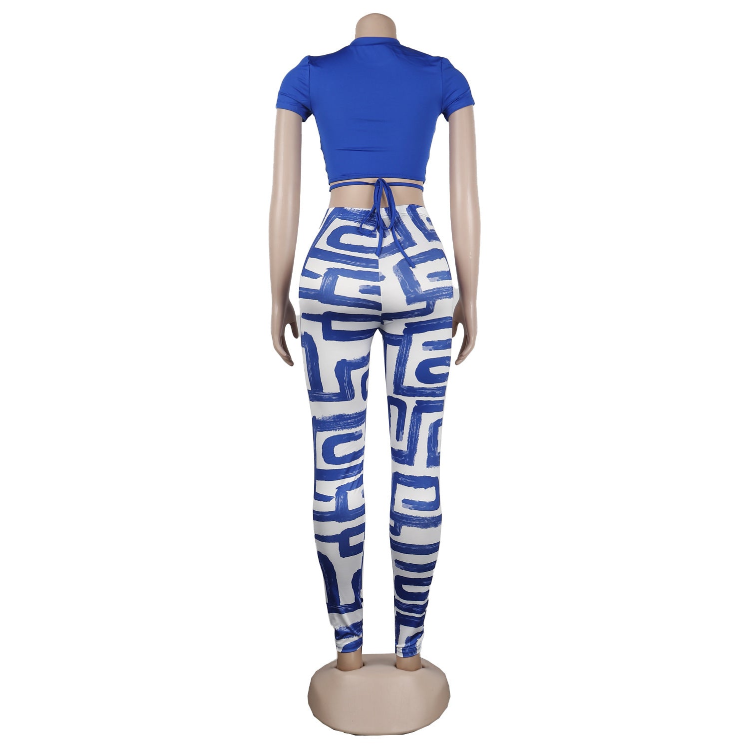Women Sexy Short Sleeve Top+ Printed Trousers Two-piece Set 10