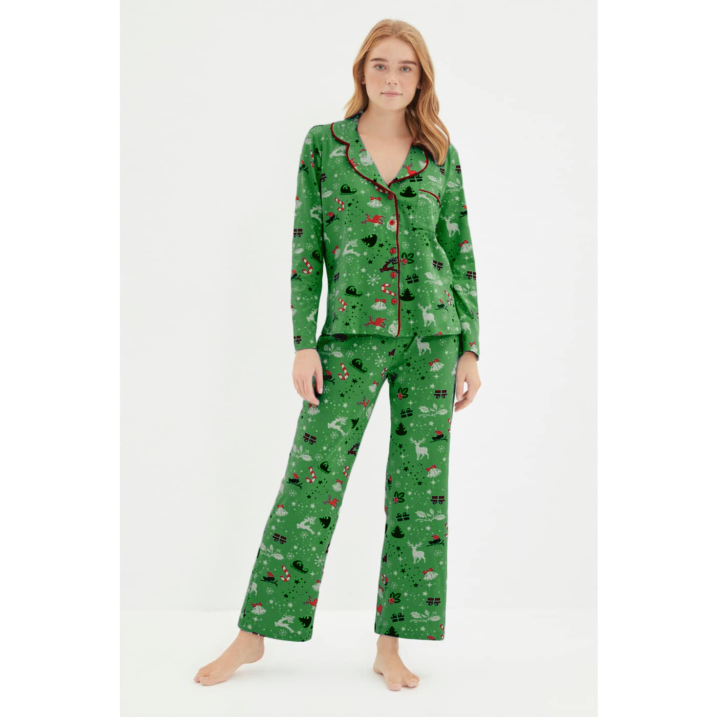 Casual Christmas Printed Shirt And Pants Pajama Set 3