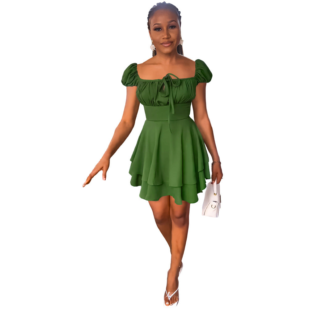 Square Neck Chic Ladiessummer High Waist Women's Mini Dress 11